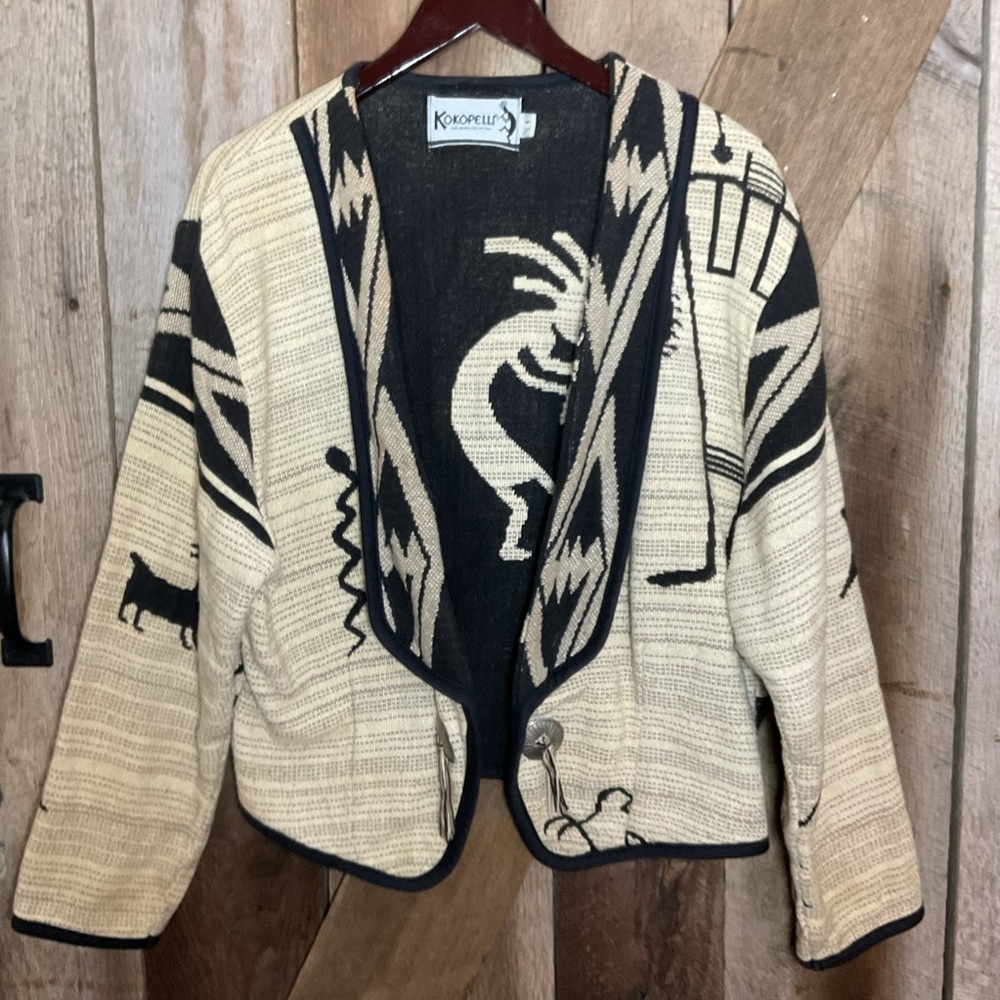 Kokopelli Beige and Black New Mexico Shrug Jacket Size M-Beautiful